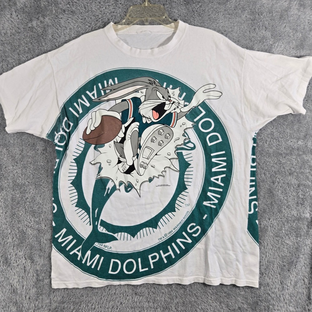 Vintage 1994 Miami Dolphins Bugs Bunny Looney Tunes T-Shirt NFL XL White 90s